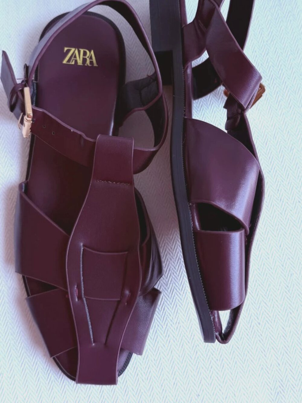 ZARA Women's Burgundy Leather Fisherman Cage Sandals EU 38 US 7.5 - Picture 12 of 13